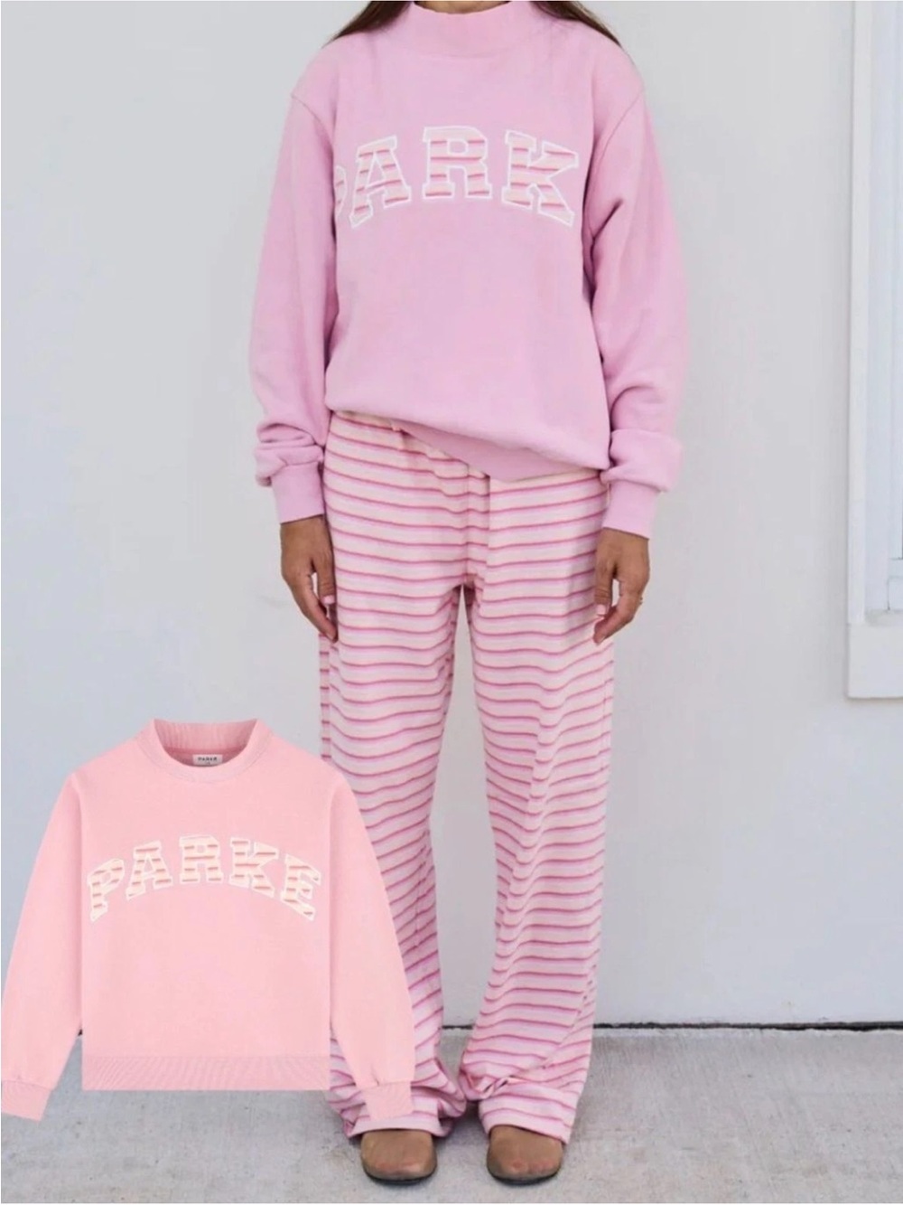 Parke Varsity Mockneck Sweetpea Pink Stripe Sweatshirt Heritage Size S/M PRESALE